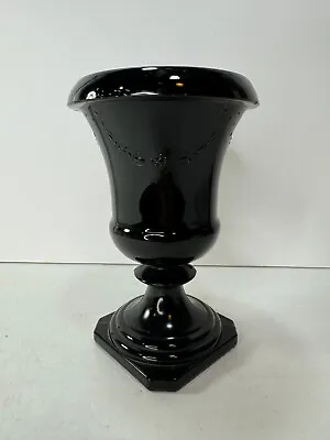 Buy Vintage LE SMITH Glass Black Amethyst Embossed Garland Urn Vase • 21.23£