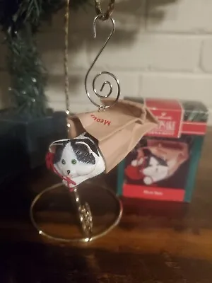 Buy MIB 1990 Hallmark Keepsake Christmas Ornament MEOW MART - Cat In Bag • 9.51£