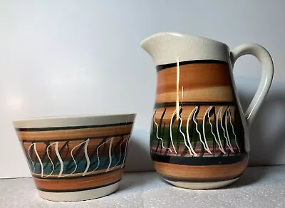 Buy A Llanfair Ym Muallt Vintage Pottery Creamer Jug And Sugar Bowl Geometric Design • 12.99£