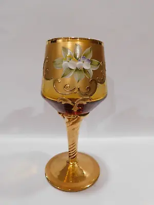 Buy Vintage Czech Bohemian Floral Design Hand-painted Amber  &  Gold Wine • 7.66£