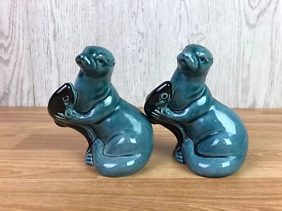 Buy 2 X Poole Pottery Blue Otters With Fish Ornaments 4.5  Tall  • 27.99£