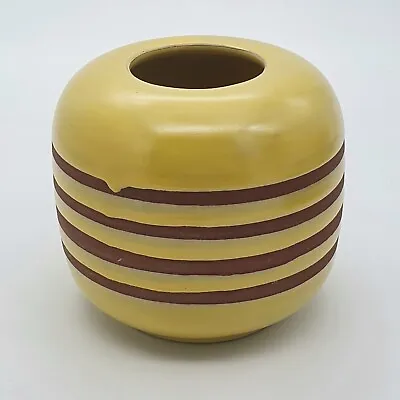 Buy Vintage Porcelain Scandinavian Vase Made In Norway Pale Yellow Squat Striped MCM • 24.95£