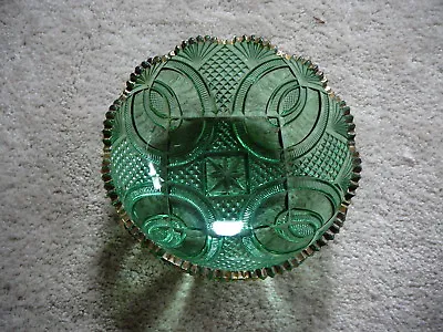 Buy EAPG ANTIQUE GREEN GLASS With GOLD 6.25  BOWL HICKMAN Or LA CLEDE - McKEE 1897 • 9.47£