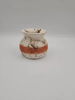 Buy Horsehair Raku Pottery Vase Hand Made Textured Orange Stripe Signed • 43.52£