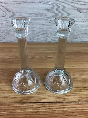Buy Pair Of Clear Cut Glass Candlesticks Flower Pattern In Base 6  Tall • 19.79£