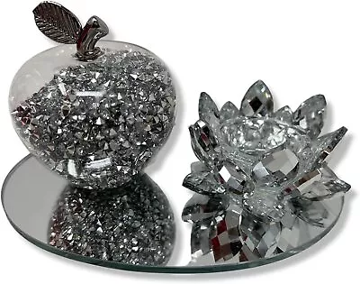Buy Silver Sparkle Glass Ornament Bling Crushed Diamond Crystal Filled Apple Shape • 19.99£