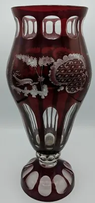 Buy Vintage Large Czech Bohemian Lead Crystal Vase 1900-1940 Deep Red Colours Animal • 799£