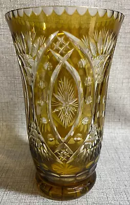 Buy Vintage Bohemian Amber Cut To Clear Large Glass Vase Victorian • 96.06£