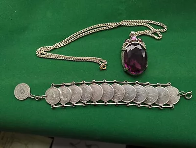 Buy Vintage Zodiac Bracelet And Amethyst Glass Miracle Pendant.  • 20£