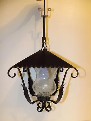 Buy Vintage Wrought Iron Porch Lantern With Crackle Glass Shade . • 44.99£