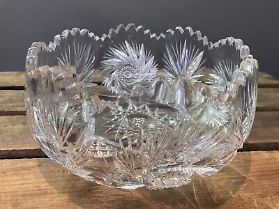Buy Vintage Crystal Cut Clear Glass Fruit Trifle Serving Bowl Sawteeth Rim • 15£