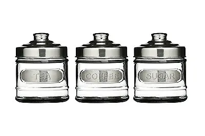 Buy Round Glass Tea Coffee And Sugar  Canister Jars With Lid   • 10.99£