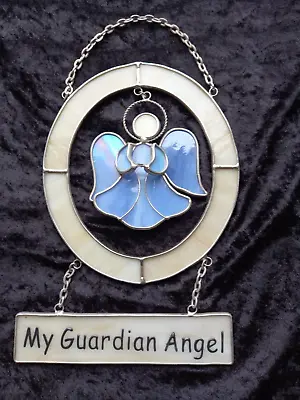 Buy Guardian Angel Suncatcher Iridescent Leaded Blue Glass Vintage Superb Condition • 34.99£