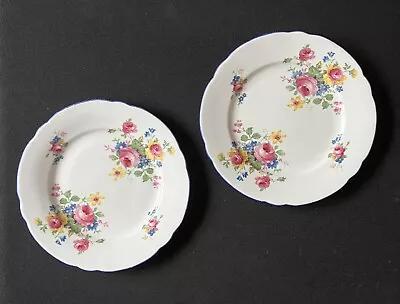 Buy 2 Shelly England Floral Side China Blue Trim Plates • 14.99£