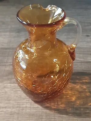 Buy Vintage Pilgrim Blown Crackle Glass Amber Miniature Pitcher Vase  • 10.95£