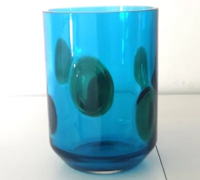Buy Whitefriars Glass Green Spot On Kingfisher Blue Vase • 99.95£