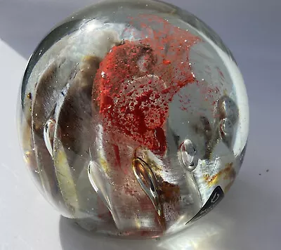 Buy Vintage Isle Of Wight Art Glass Paperweight White Gold Red Swirl • 15£