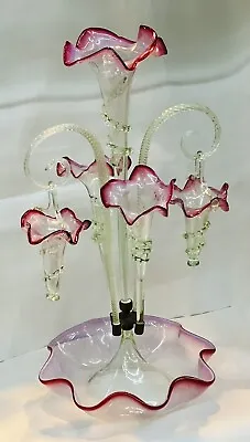 Buy Antique 1880 Victorian Epergne Cranberry/Ruby Glass - Center Trumpet & 4 Baskets • 1,470.23£