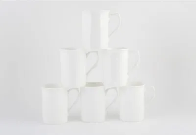 Buy White 10oz Castle Mugs Set Of 6, Fine Bone China Cups And Mugs,Cafe,tea, • 2.20£