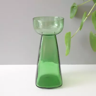Buy Vintage Green Glass Hyacinth Bulb Vase Square Base • 29.99£
