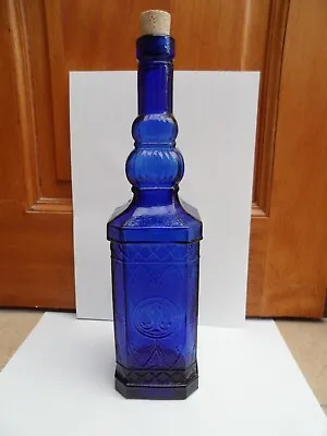 Buy Vintage Cobalt Blue Square Glass Decorative Bottle With Cork • 15£