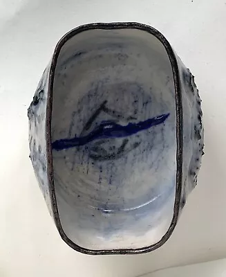 Buy Asian Art Pottery Rectangular Bowl: Raised Art, Thick Cobalt Blue Green Brown • 78.95£