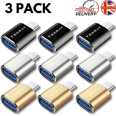 Buy Type C To USB Adapter USB A 3.0 Female USB C Male OTG Data Connector [3 PACK] • 4.99£
