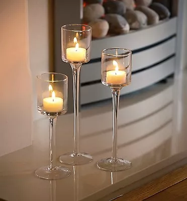 Buy Set Of 3 Elegant Tea Light Glass Candle Holders Wedding Table Centrepiece • 17£