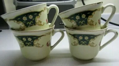 Buy Vintage Portland Cobridge Pottery  Floral Bouquet  Green Design Four Tea Cups. • 6.50£