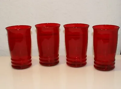 Buy Vintage 1930s Macbeth Evans Ruby Red Ribbed Depression Glass Tumblers Set Of 4 • 35.09£