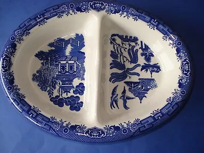Buy Churchill Blue Willow Divided Oval Veg Dish  In VGC • 12.99£