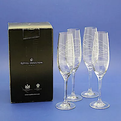 Buy Four Royal Doulton Wave Cut Crystal Champagne Flutes/Glasses - 23.5cm High BOXED • 39.99£