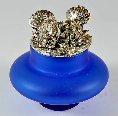 Buy Vintage Cobalt Blue Glass Pot With Silver Birds Lid • 29£