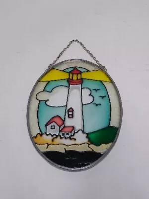 Buy Sun Catcher Light House Painted Stain Glass Oval Shape With Chain  5  X 4  • 9.48£