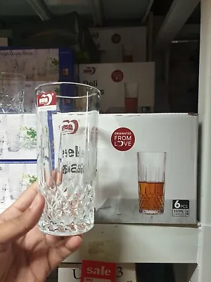 Buy 6pc 330ML Highball Glasses Tall DIAMOND CUT Glass Water Drinking Tumblers Set • 19.99£