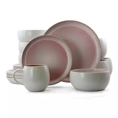 Buy Elama Dinnerware Set 16-Piece Dishwasher Safe Stoneware Pink (Service For 4) • 70.80£