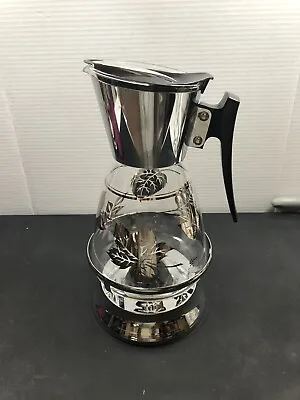 Buy Vintage MCM Glass Coffee Pot Carafe Colony Heatproof USA Gold Leaf Silver Trim • 23.60£