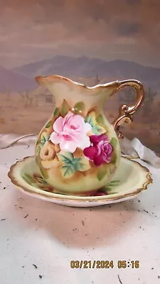 Buy Vintage Ruben's Gilt Hand Painted Small Lefton Porcelain Floral Pitcher W/ Basin • 27.02£