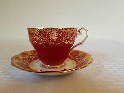 Buy Royal Standard Bone China England Bold Red Gold Encrusted Footed Cup And Saucer • 53.18£