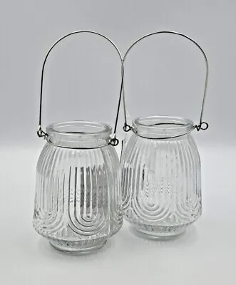 Buy 2 Textured Glass Hanging Tea Light Candle Holder Table Decor Garden 9cm X 12cm • 5.99£
