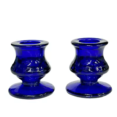 Buy Pair Of Vintage Cobalt Blue Footed Glass Candlestick Taper Candle Holders 2.5  • 17.29£