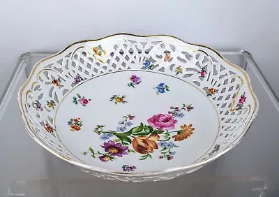 Buy Vintage Dresden Schumann Porcelain China Pierced Floral Sprays Flowers Bowl Dish • 49.95£