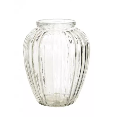 Buy Round Ribbed Clear Glass Flower Bud Vase Jar Home Decoration Decor Ornament (13c • 6.99£