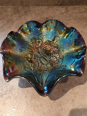 Buy Vintage Imperial Purple Amethyst Ruffled Carnival Glass Bowl 9ins Diameter • 16£