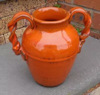 Buy Vintage Orange Red Glazed Twisted Handles 7.5  Vase Unmarked • 72.04£