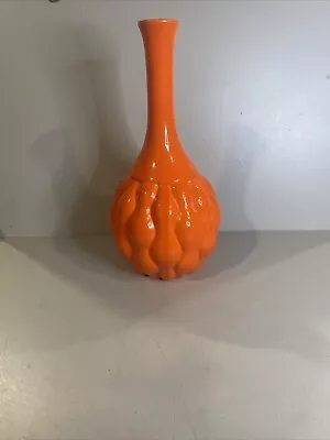 Buy Vintage Vase Art Nouveau Orange Vase Ruffled Base Long Neck, 14” Tall • 32.74£