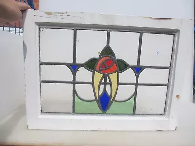 Buy Antique Stained Glass Window Panel Vintage Old Wooden Nouveau Art Deco 22.5 X16  • 50£
