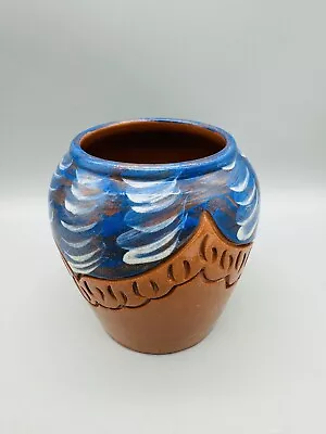 Buy Handmade Terracotta Art Pottery  Vase With Blue And White Glaze • 13.99£