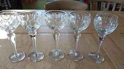 Buy Cut Glass Lead Crystal Signed Wine Glasses 5.  19cm High 350gm Each Bohemian  • 25£