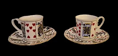 Buy Queen’s Bone China Playing Cards English 2 X Tea Mugs And Saucers • 19.99£